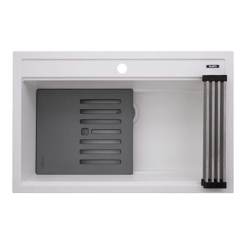 Ruvati 31-inch epiCube Granite Composite Workstation Drop-in Kitchen Sink Matte White - RVG1631WH
