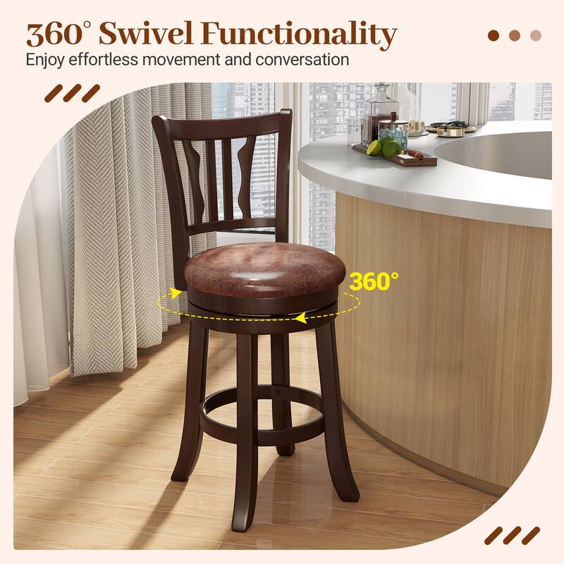 Gymax 26'' Counter Height Swivel Bar Stools Set of 2 w/Back & Faux