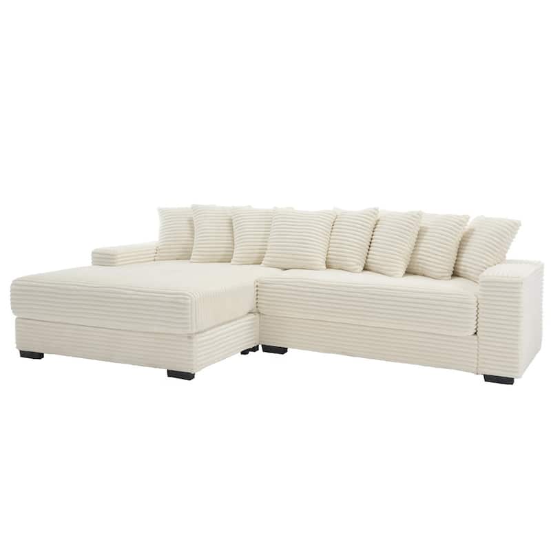 2-Piece Couches, Corduroy L-Shaped Sofa Chaise with 8 Throw Pillows