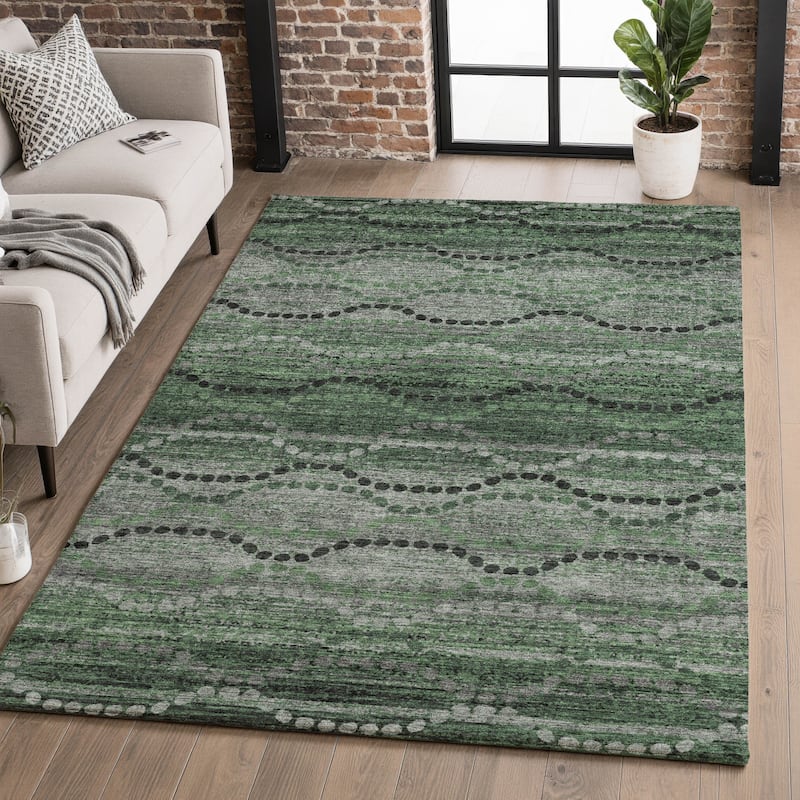 Premium Washable Super Soft Boho Stripes Mayfield Rug - Olive - 5' x 7'6"