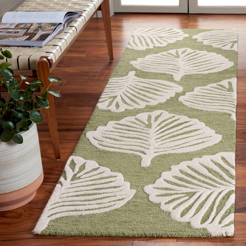 SAFAVIEH Handmade Blossom Neelam Contemporary Wool Rug - 2'3" x 8' Runner - Ivory/Green