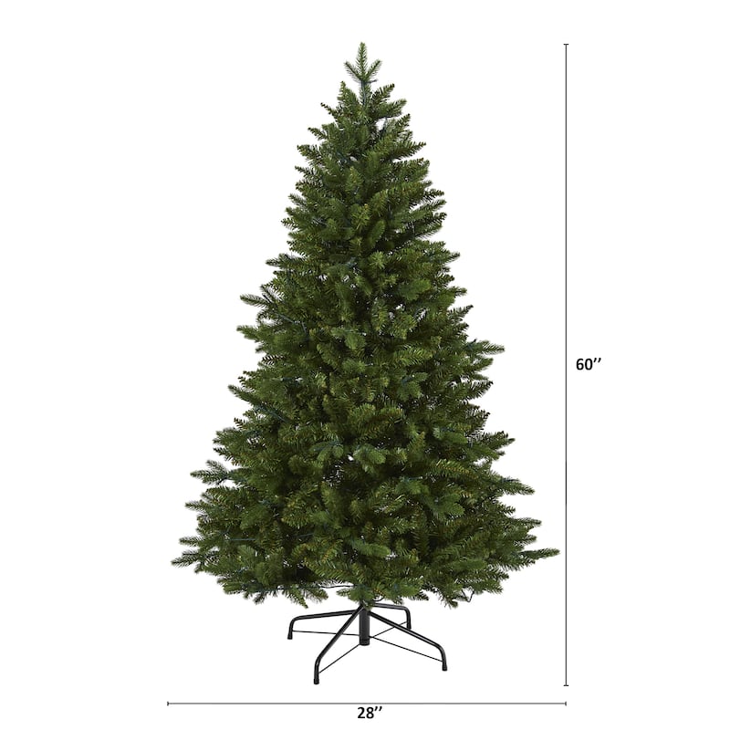 5' Pre-Lit New Hampshire Fir Artificial Christmas Tree, Warm Clear LED Lights - 5 Foot