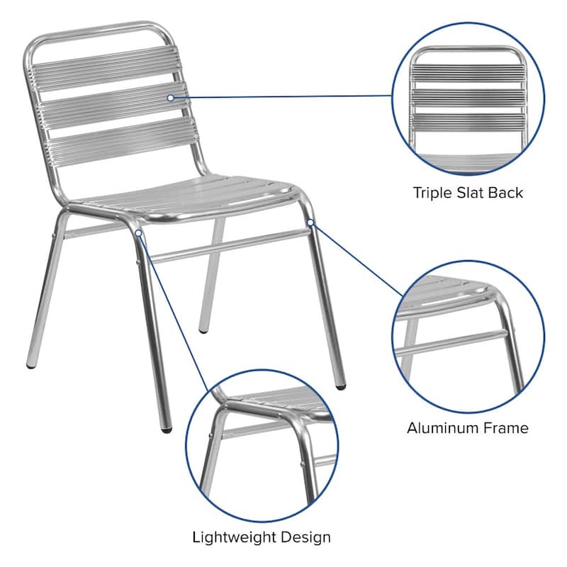 4PK Commercial Aluminum Indoor-Outdoor Restaurant Stack Chair - Triple Slat Back