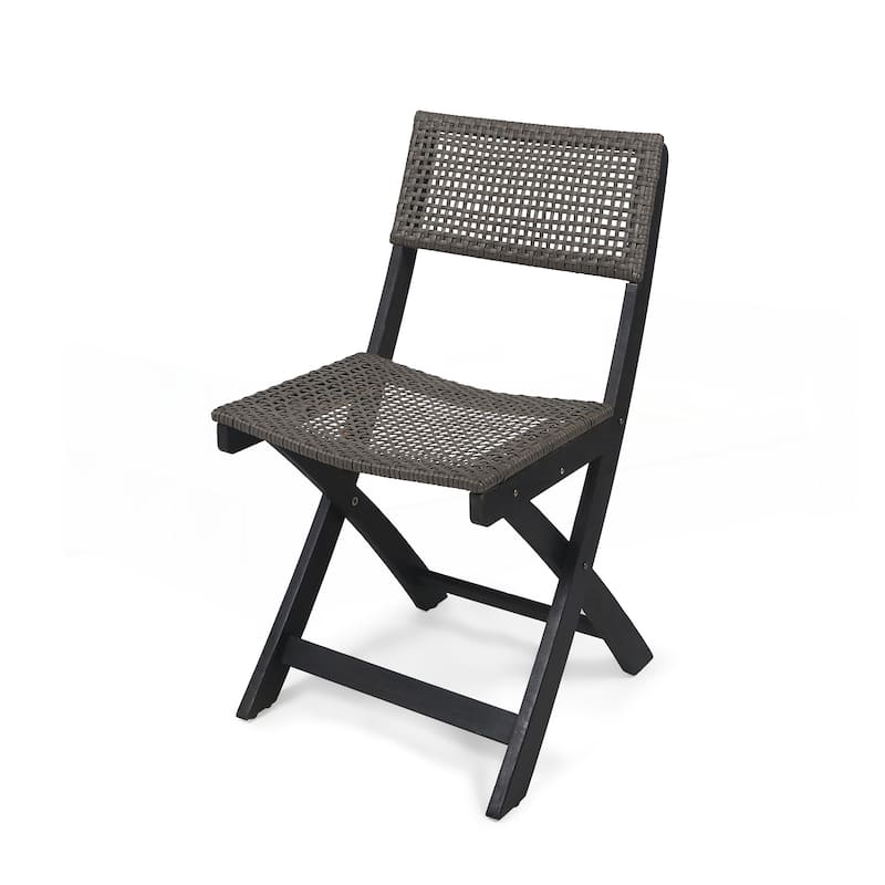 Set of 2 Acacia Wood Foldable Wicker Chairs