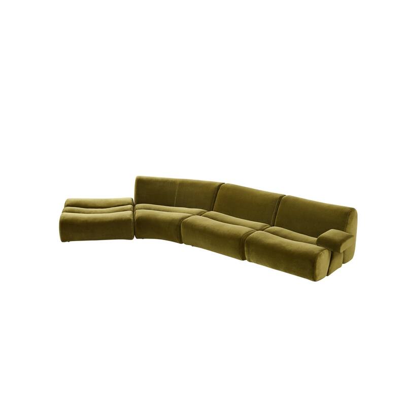Ernest Premium Satin Velvet Modular 4pc Sectional Sofa - Olive