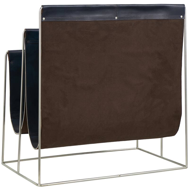 Leather 3 Slot Magazine Holder with Metal Stand - Dark Blue or Brown - Roche River Decor