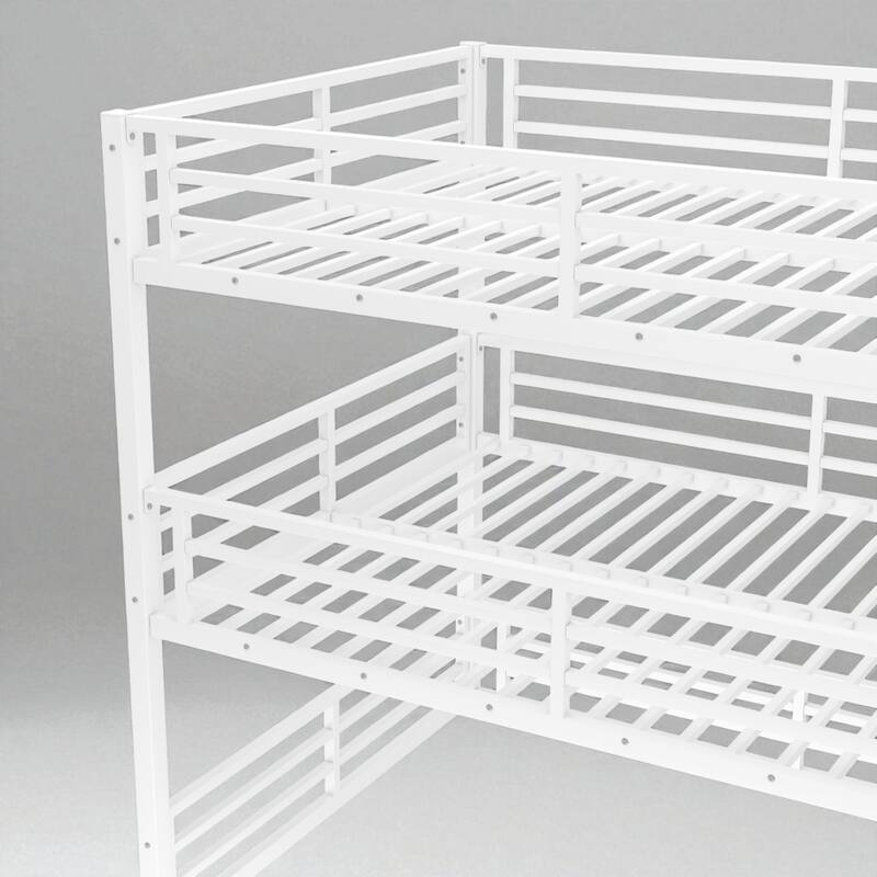 Metal Triple Bunk Bed Twin/Full/Twin XL/Queen with Safety Guardrails, Noise-Free Slats, Heavy Duty Frame