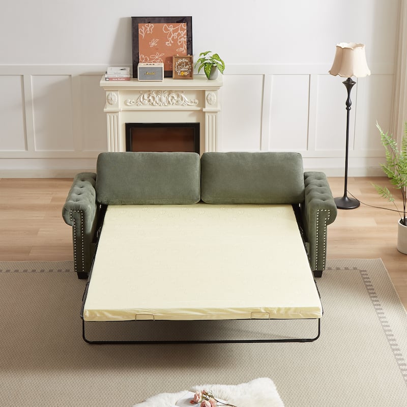 Green Polyester 3-seater Convertible Pullout Sofa Bed