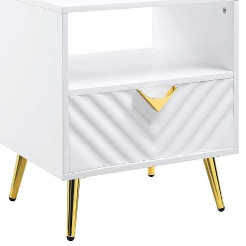 HomeRoots 22" White Manufactured Wood And Metal Rectangular End Table With Drawer And Shelf - 20' X '22' X '17
