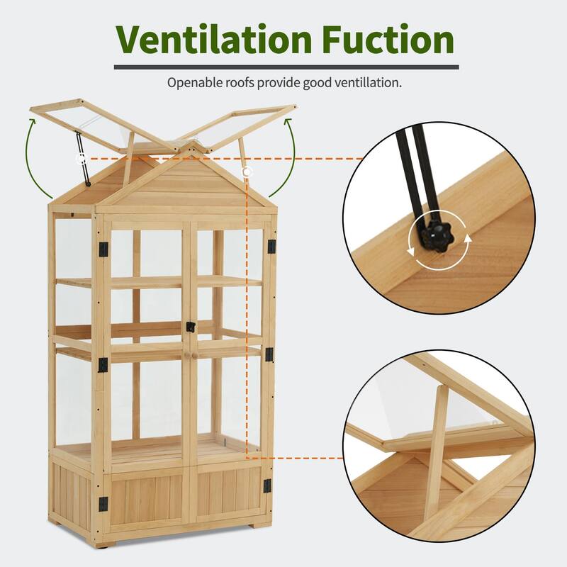 MCombo Cold Frame Greenhouse with Adjustable Shelves, Solid Wood 0847