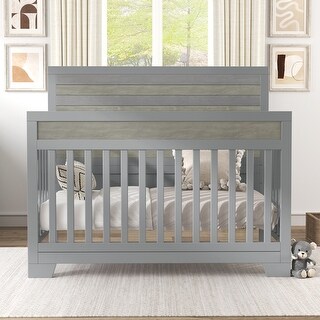 Baby Safe Crib, Pine Solid Wood, Non-Toxic Finish, Gray - 54in