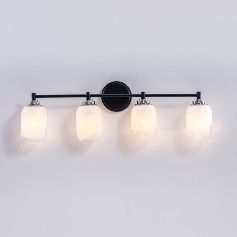 Vidalite Seren 4-Light Matte Black Wall Sconce with Handmade Glass Shades and Rotatable Lights, Modern Style Wall Lamp - 5" x 29" - Milk Frost/Matte Black