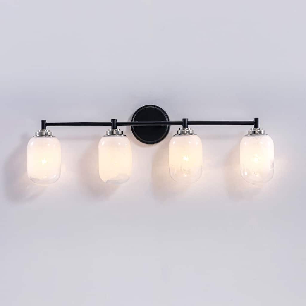 Vidalite Seren 4-Light Matte Black Wall Sconce with Handmade Glass Shades and Rotatable Lights, Modern Style Wall Lamp