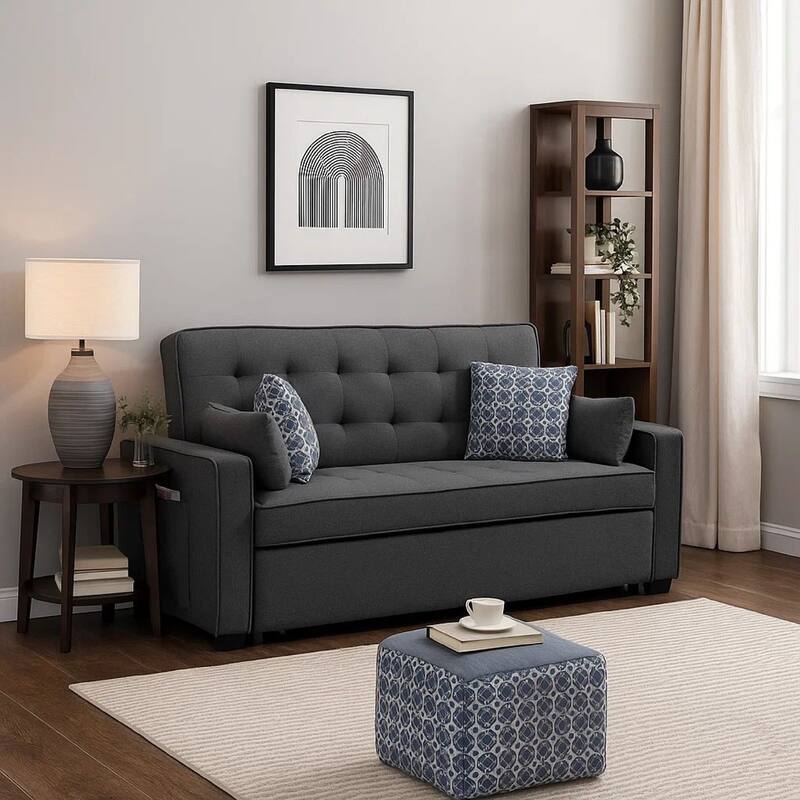 75 Inch Sleeper Sofa with 4 Accent Pillows, 2 USB Charging Ports, Gray