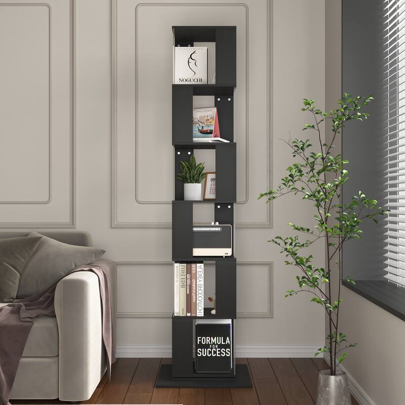 6 tier Rotating Bookshelf, Floor Rack Simple Bookcase with Acrylic plate Bookshelf with anti-toppling base