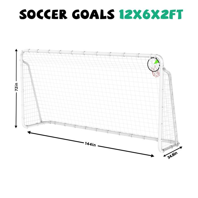 6 X 12FT Soccer Goal for Backyard Kids Portable Soccer Net with High-Strength Nets