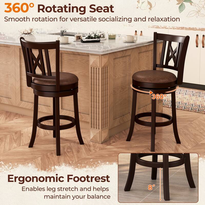Gymax Set of 4 Bar Stools 26'' Swivel Bar Chairs w/ Footrest Hollowed