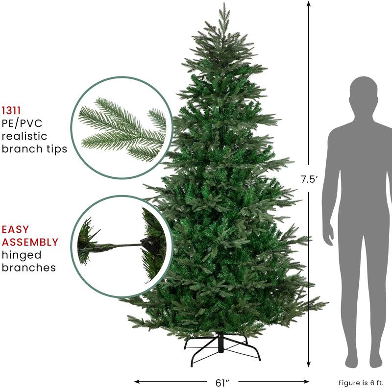 real touch™️ full hudson fir artificial christmas tree unlit 7.5' - 7.5 Foot