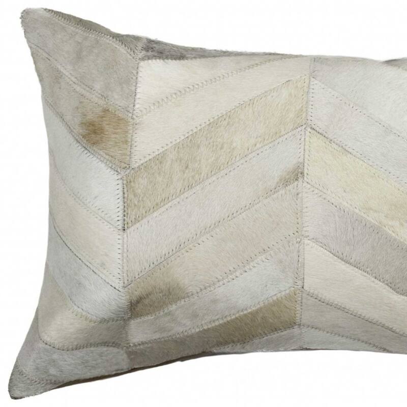 HomeRoots 12" X 20" Natural Chevron Cowhide Throw Pillow