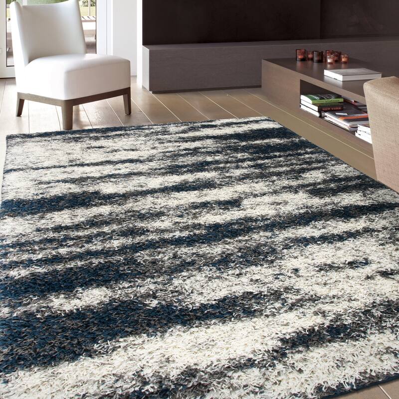 World Rug Gallery Modern Abstract Design Plush Shag Area Rug
