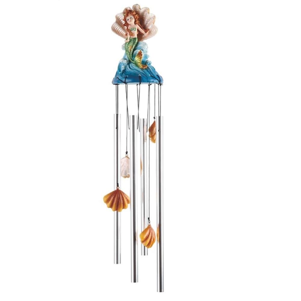 Lbk Furniture Mergirl 23" Mermaid With Shell Wind Chime Indoor And Outdoor Hanging Decoration Garden Patio Porch