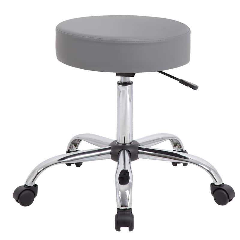 Fea Medical Swivel Stool, Round Gray Padded Seat, Rolling Chrome Base