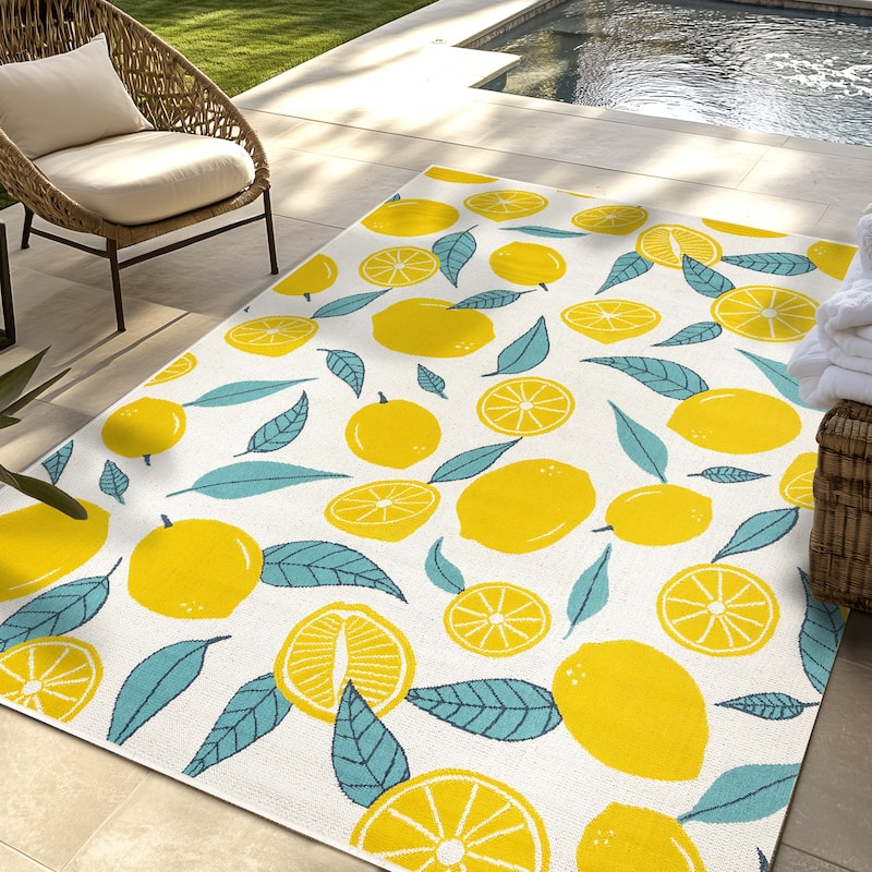 Gertmenian Ziesta Modern Bold Fruit Floral Multicolored UV Protected Polypropylene Flatweave Indoor/ Outdoor Area Rug Collection