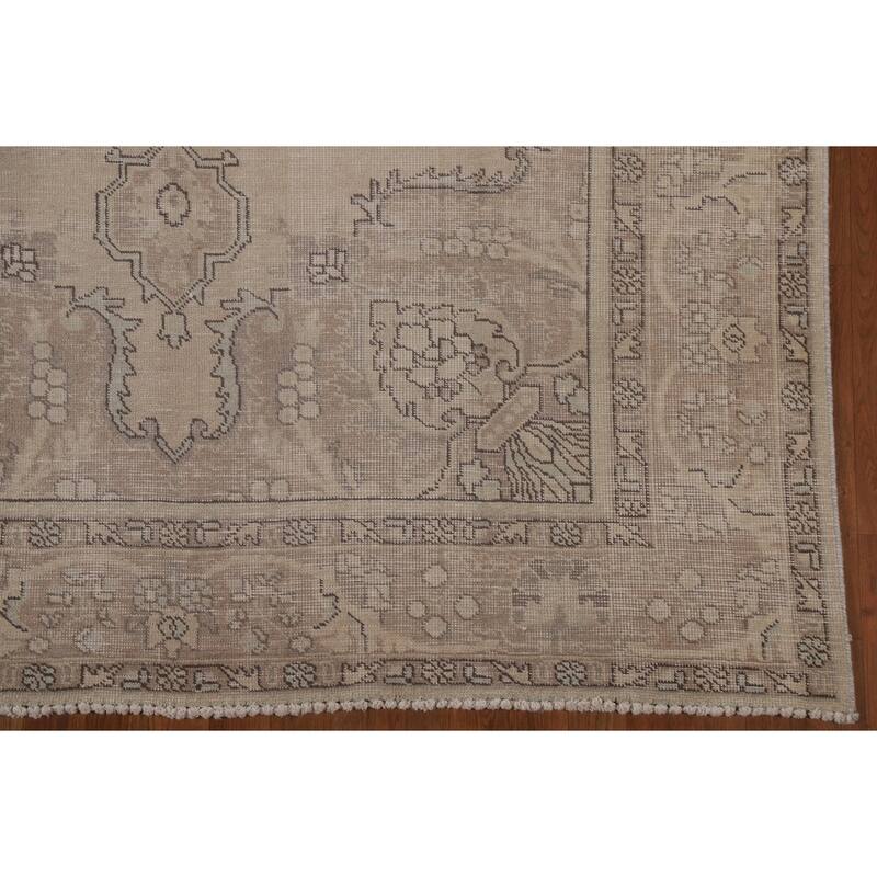 Beige Distressed Tabriz Persian Vintage Area Rug Handmade Wool Carpet - 6'3" x 9'8"