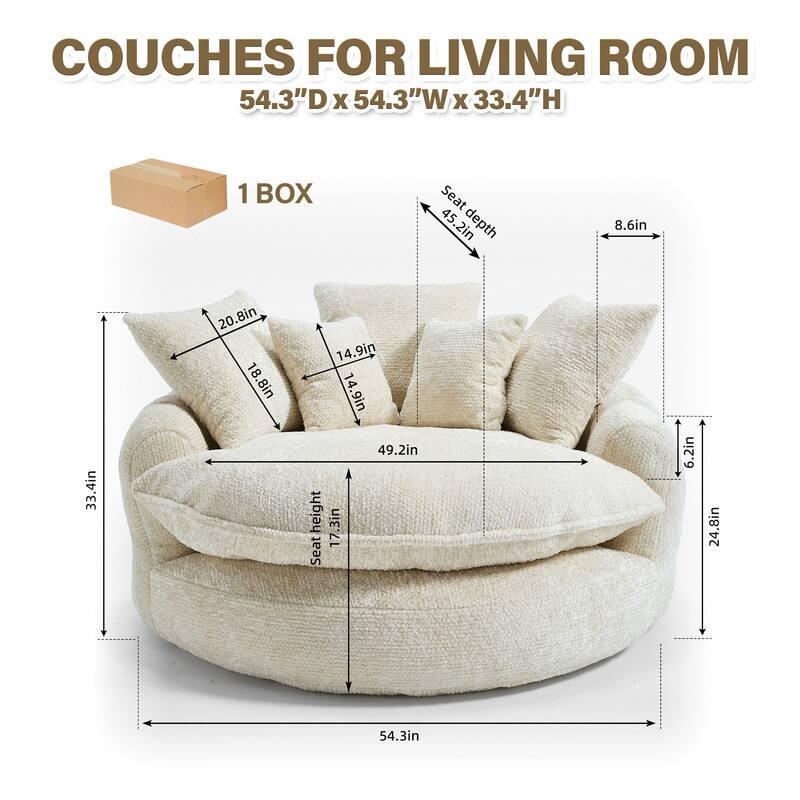 Rossetta Oversized Round Polyester Foam Chair with Pillows