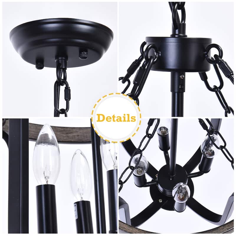 4-Light Candle Accents Rustic Cage Chandelier for Dining Room Kitchen Island