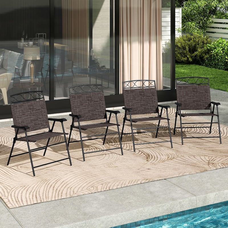 Gymax 4 Pack Patio Folding Chairs Outdoor Dining Chairs w/ Backrests &