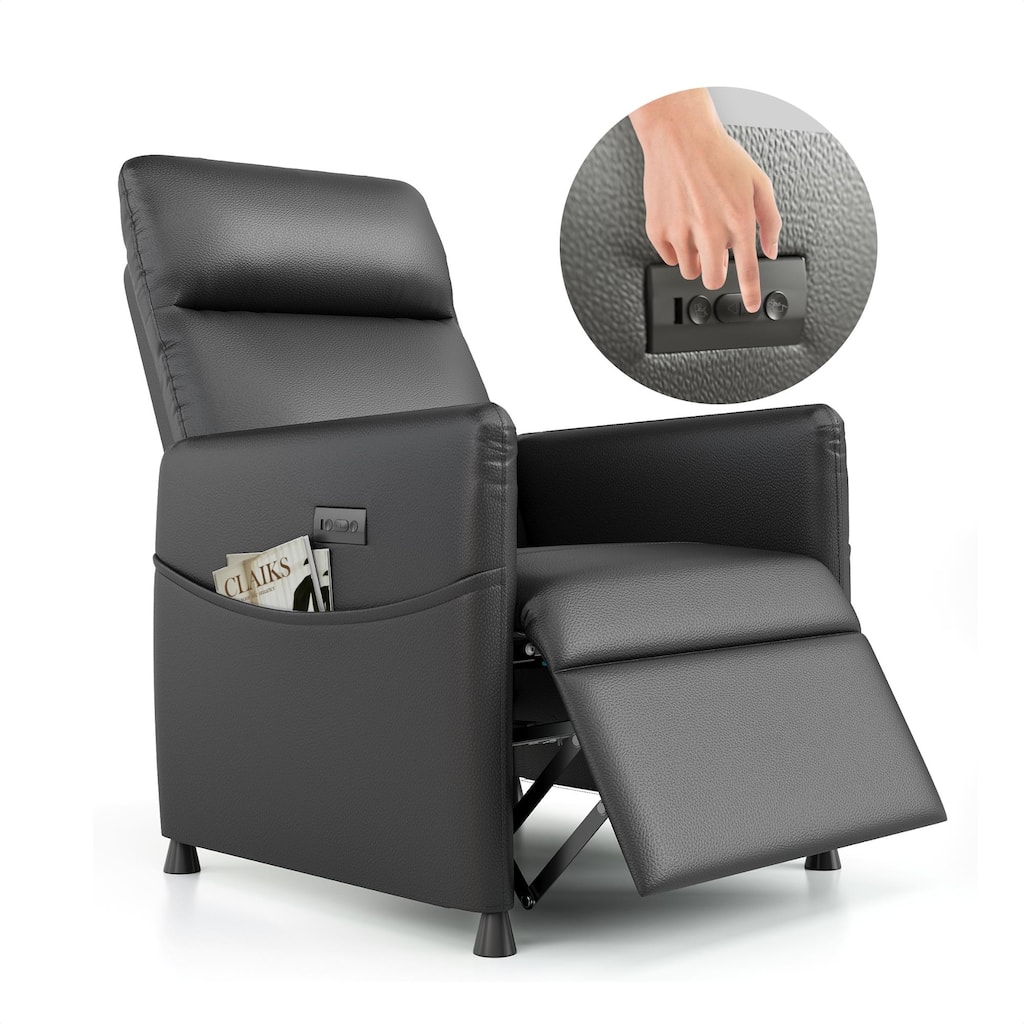 Power Recliner Chair for Adults - Black Leather Electric Recliner / Footrest & Backrest, Padded Seat, Compact