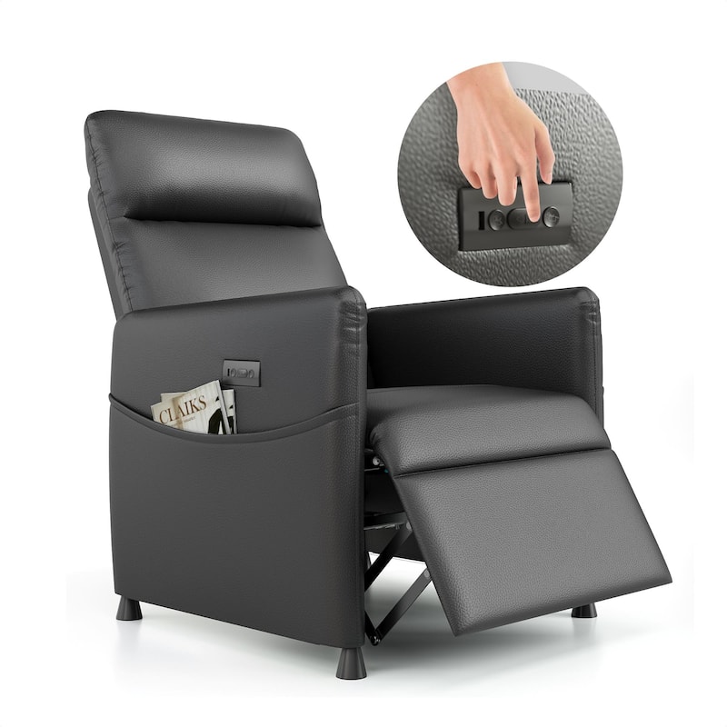 Power Recliner Chair for Adults - Black Leather Electric Recliner / Footrest & Backrest, Padded Seat, Compact - Black