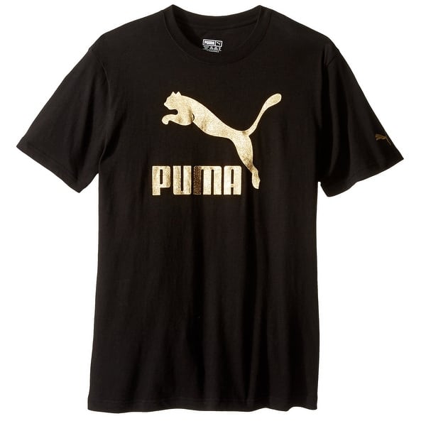 Shop Puma Black Mens Size Medium M Gold Logo Graphic Crewneck Tee