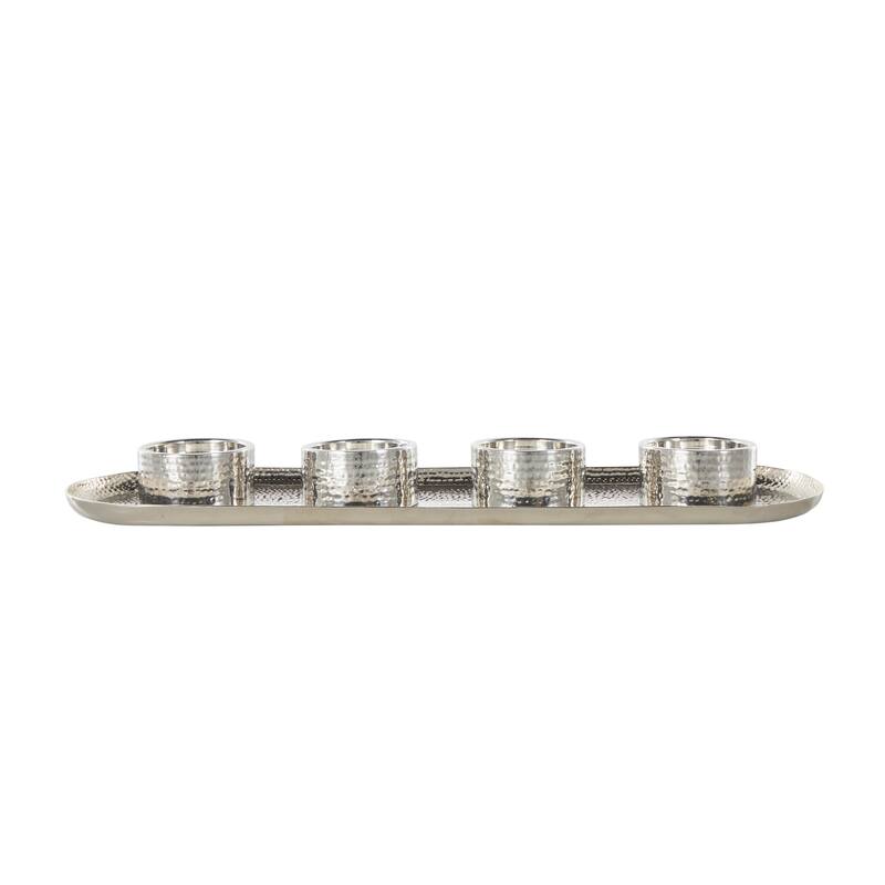 Gold or Silver Stainless Steel Metal 4 Candle Candelabra with Attached Tray