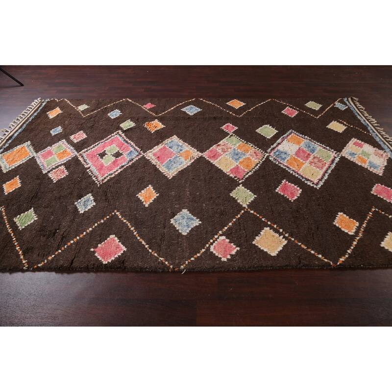Tribal Oriental Geometric Moroccan Area Rug Hand-knotted Wool Carpet - 6'10" x 10'10"