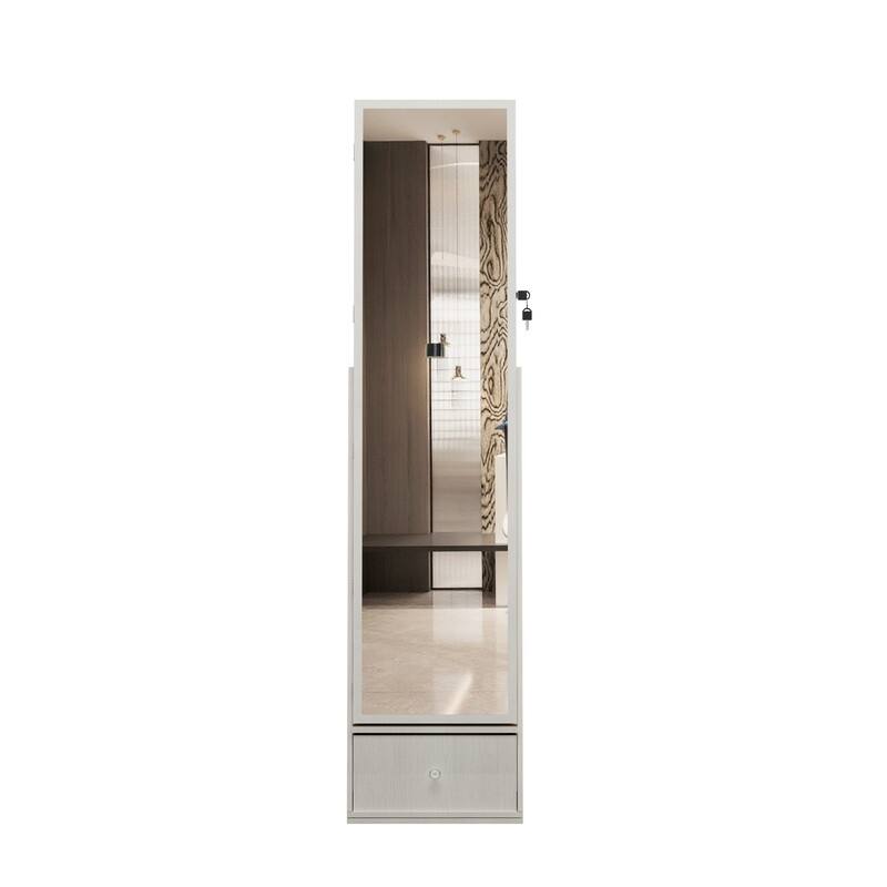 Jewelry Cabinet Armoires with Full Length Mirror, 360° Rotating Lockable Storage Cabinet