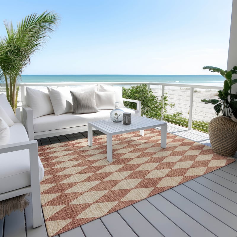 Machine Washable Indoor/ Outdoor Chantille Diamond Argyle Rug