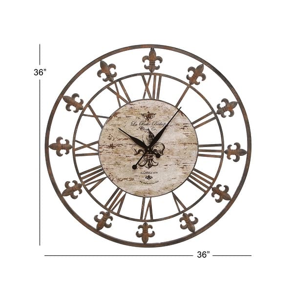 Metal 36-inch Fleur-de-lis Decorative Clock
