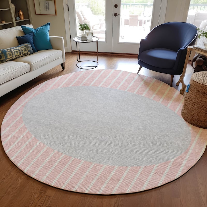 Machine Washable Indoor/ Outdoor Modern Sunrise Chantille Rug - Pink - 8' x 8'