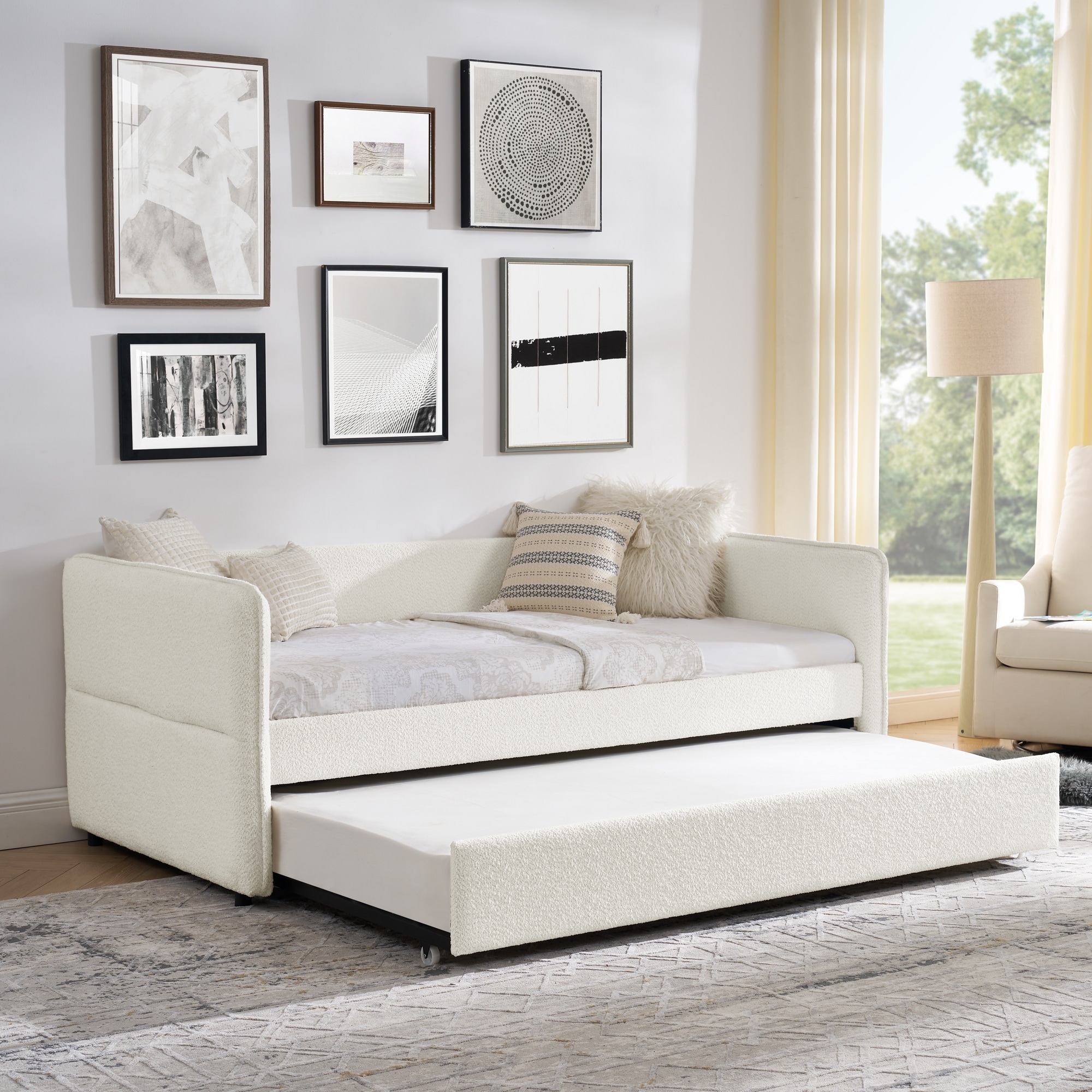 Daybed with Trundle Upholstered Tufted Sofa Bed, Twin Size