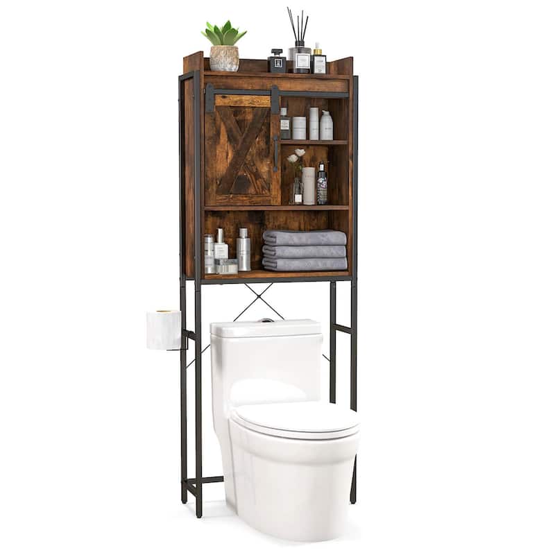 Over-The-Toilet Storage Cabinet Bathroom w/ Sliding Barn Door - Espresso