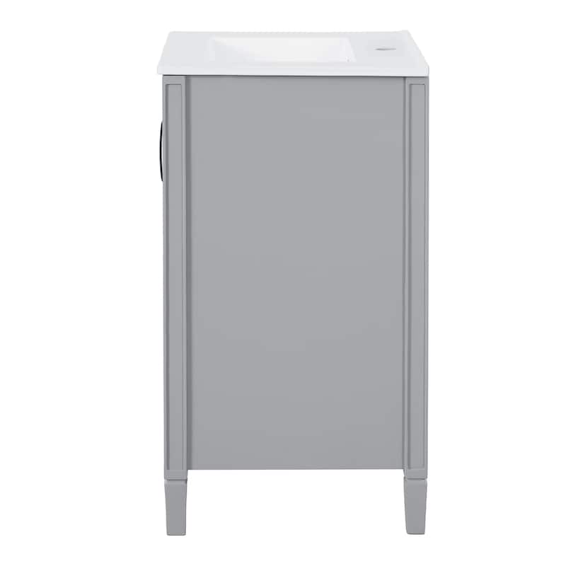 GDFStudio - Noa Wood & Ceramic 20" Bathroom Vanity with Sink, Soft-Close Door, Shelf & Storage Rack