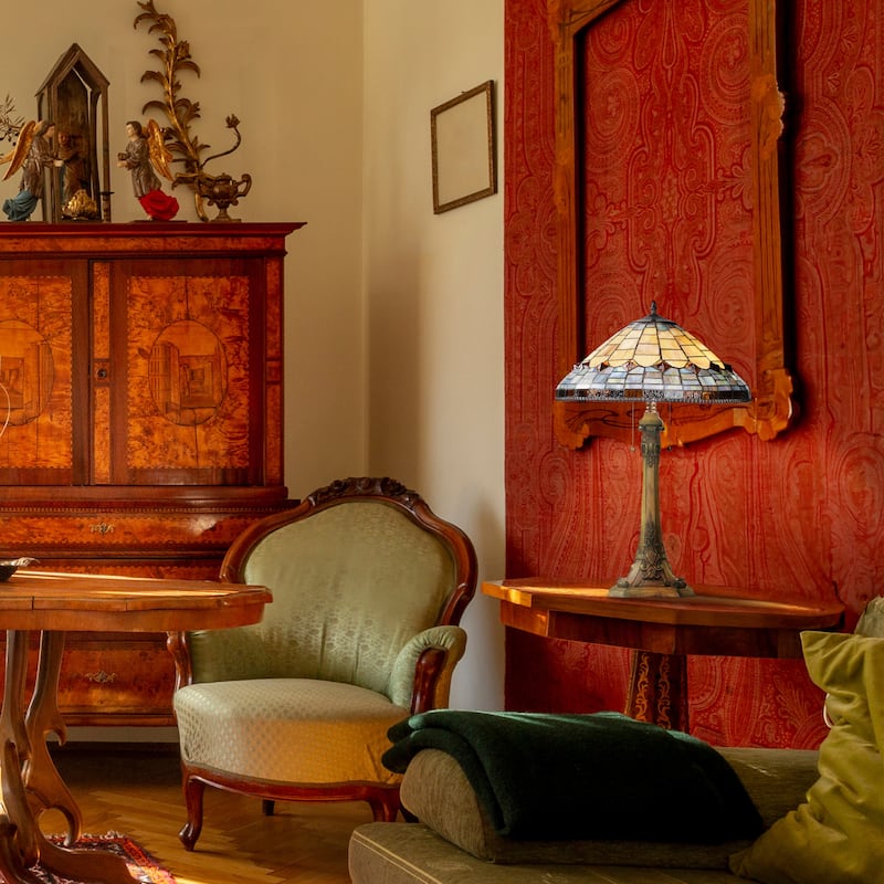 Alice River of Goods Multicolor Stained Glass Dome Shade 26.75-Inch Table Lamp - 18" x 18" x 26.75"