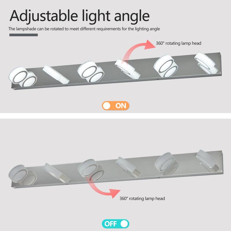 45" Modern 6-Light LED Vanity Light, Sleek Chrome Bathroom Wall Light Fixture for Mirror, Shower, and Bathroom Decor