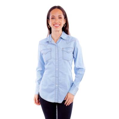 Scully Western Shirt Womens L/S Solid Snap Light Blue F0_HC932