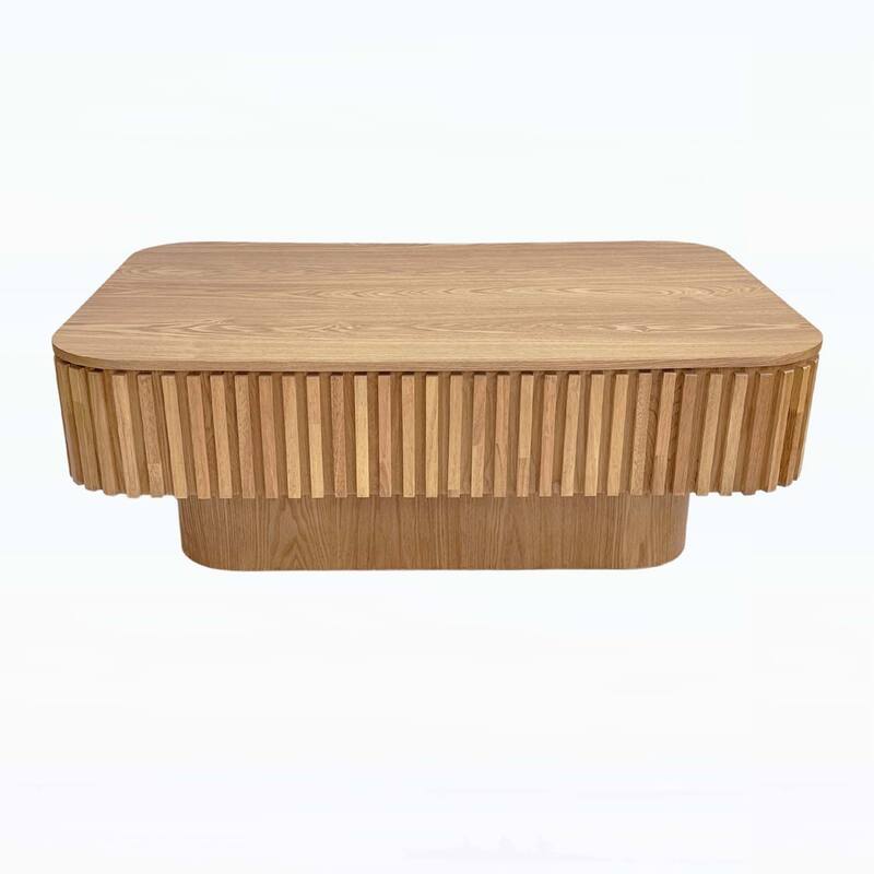 Fluted Lift-top Accent Tea Table with Storage,Adjustable Height,for Modern Living Spaces