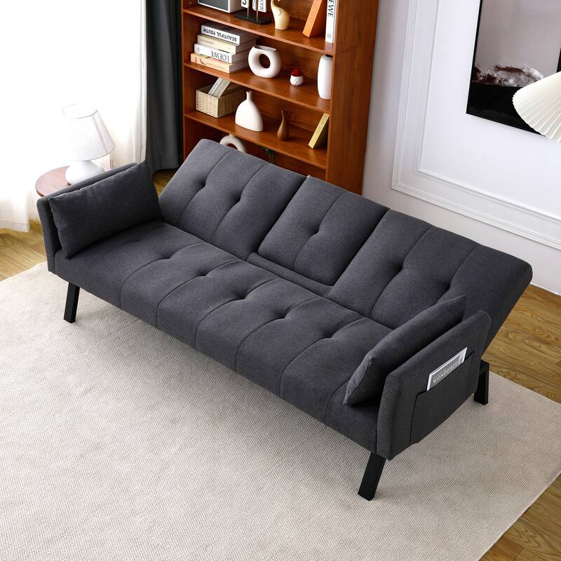 70-inch multi-functional cotton and linen sofa bed: foldable + cup holder + side storage
