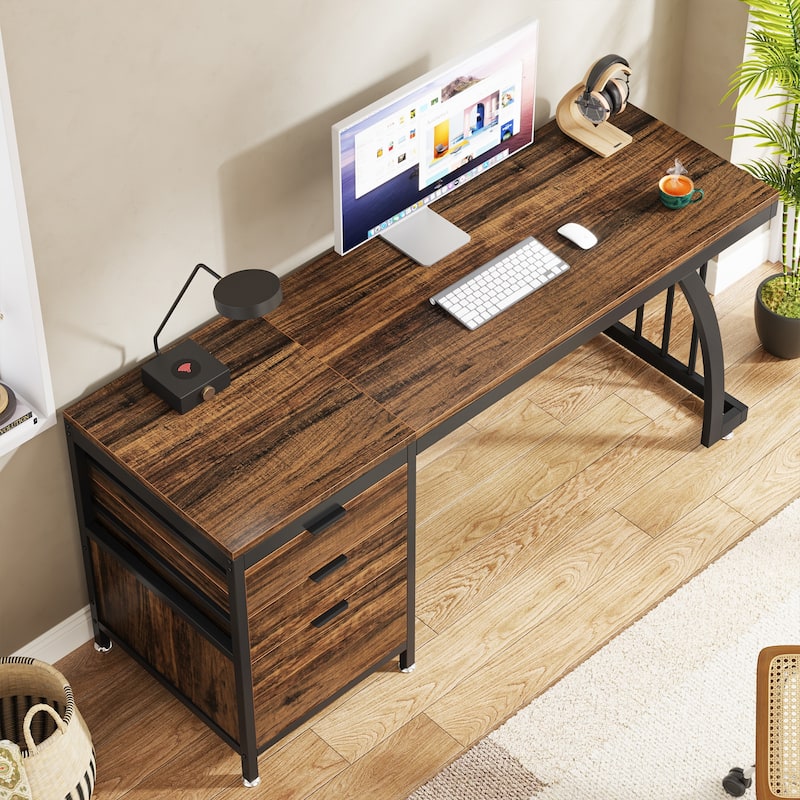 59 Inch Computer Desk with 3 Drawers, Industrial PC Desk Study Writing Table Workstation with File Storage, Home Office Desks