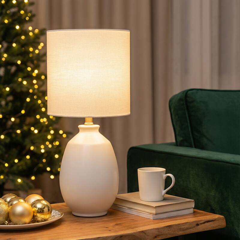 C Cattleya 19in Ceramic Table Lamp with Fabric Linen Shade